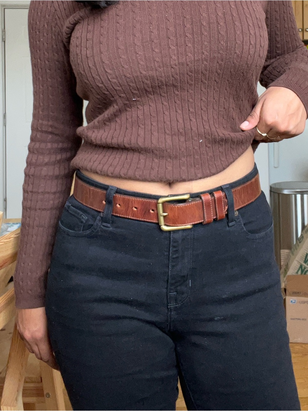 Vintage Land’s End Brown leather belt gold hardware